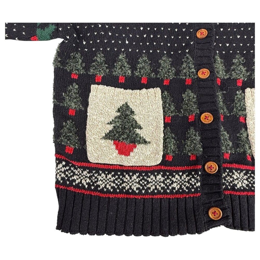 VTG Northern Isles Christmas Tree Cardigan Sweater Size Large Black Nordic Style - Picture 7 of 13